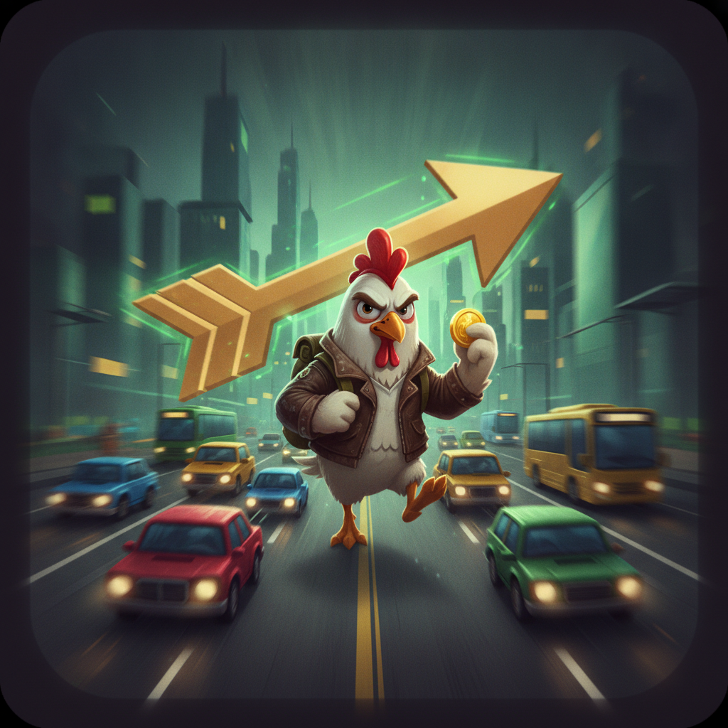 Chicken Road 2 gameplay showing the chicken crossing the road with cars